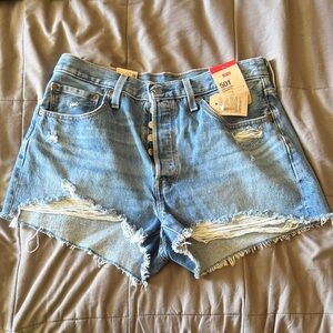 Levi's Distressed Button-Fly Denim Shorts - Light Blue